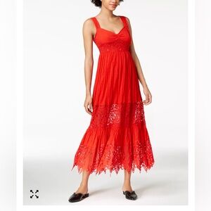 Free People Red Lace-Panel Maxi Dress